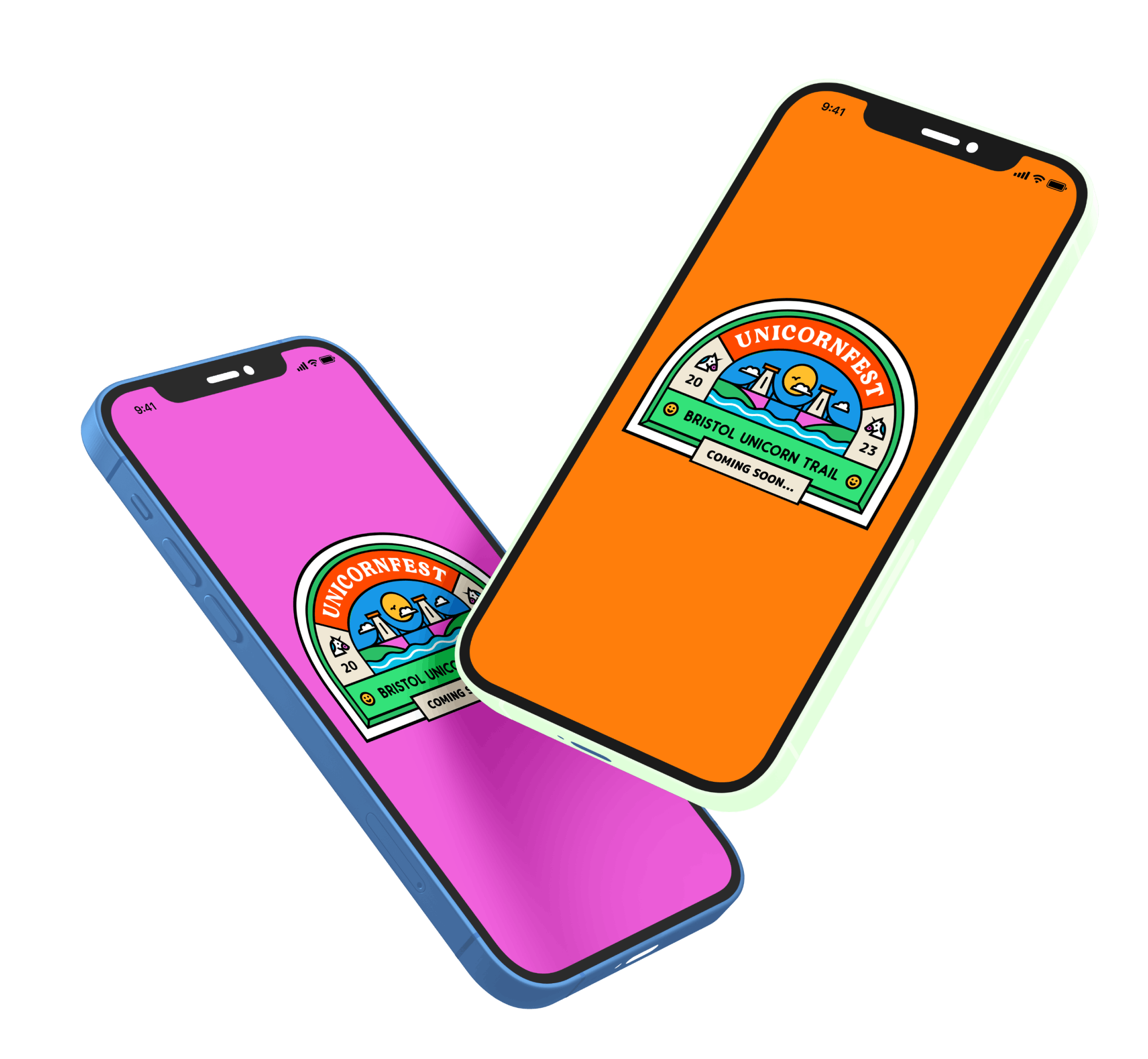 Phones displaying the Unicornfest app